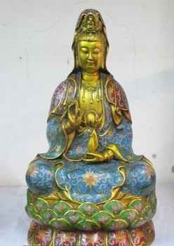 

Free shipping 002320 15"China Hand handework Bronze gild Cloisonne kwan yin Avalokitesvara statue