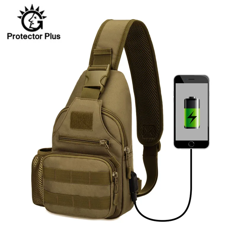 Billige USB Brust Tasche Einzelnen Schulter Camping Rucksack Militärische Taktische Sport Taschen Outdoor Wandern Armee Mochlia Molle Camo Sack XA680WA