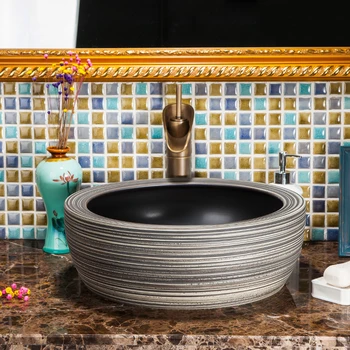 

Europe Vintage Style Art Porcelain Countertop Basin Sink Handmade Ceramic Bathroom Vessel Sinks Vanities ceramic wash sink