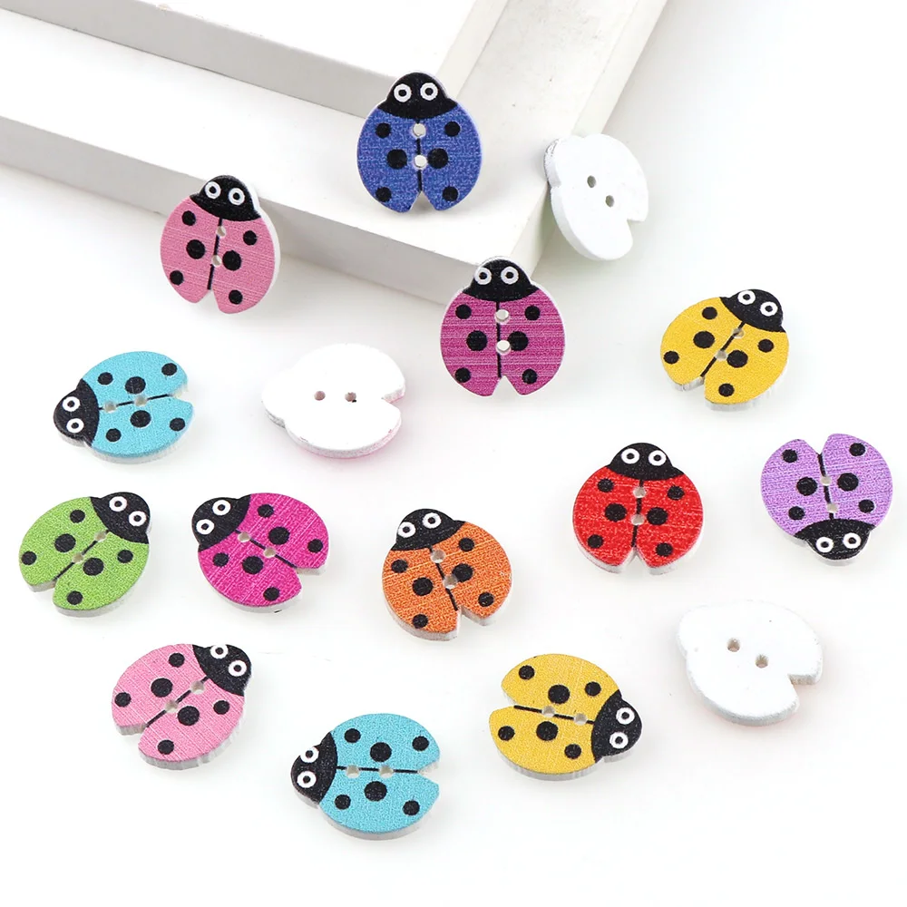 

50PC 16x18mm Colorful Ladybug 2 Holes Decorative Buttons Lovely Cartoon Animals Wood Buttons Sewing Scrapbooking