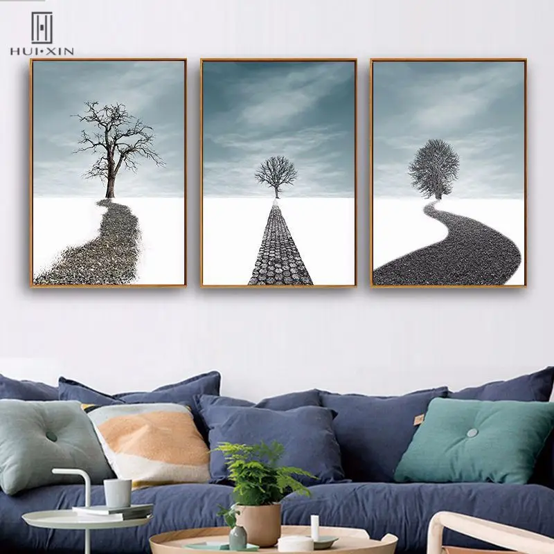 

Modern Abstract Desolate Landscape Wall Print HD Pattern One Tree Standing Alone Decorative Canvas Posters For Home Foyer Decor