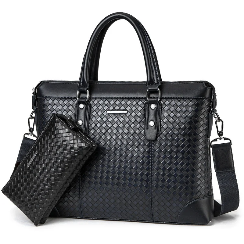 

2018 Fashion Genuine Leather Men Bag Crossbody Portfolio Laptop Bag Office Handbag Messenger sac purse knitting casual tote bags
