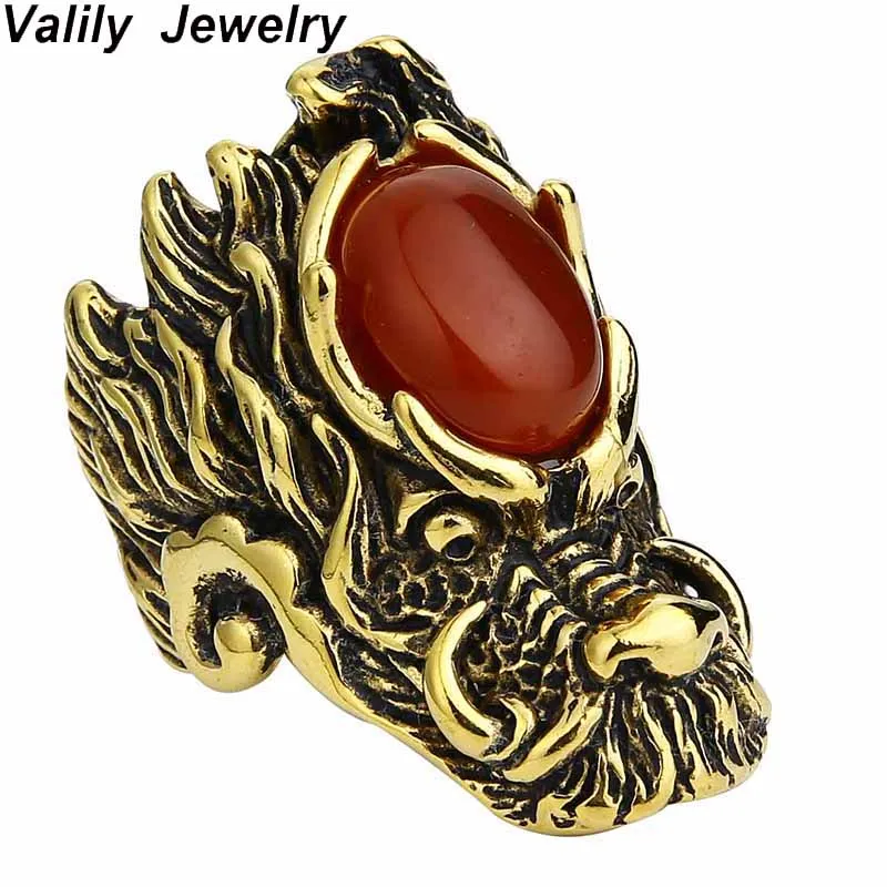 Valily Jewelry Men's Big Vintage Gothic Dragon Head Ring