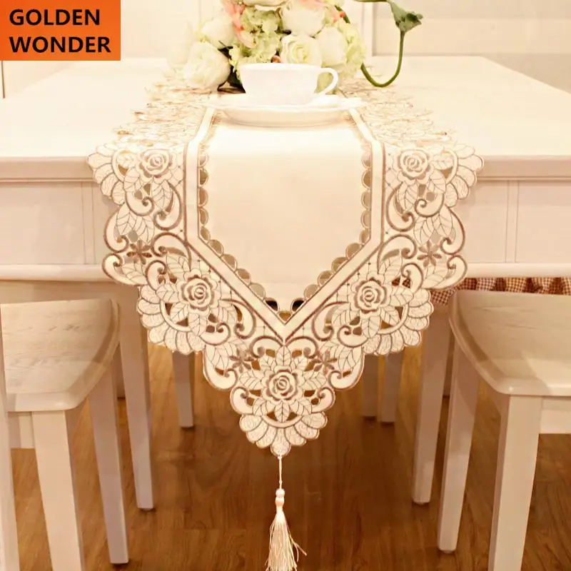 

Elegant Table Runner Table Flag Flowers Openwork Embroidery Fabric Cloth Long Mat Table Runner Embroidered