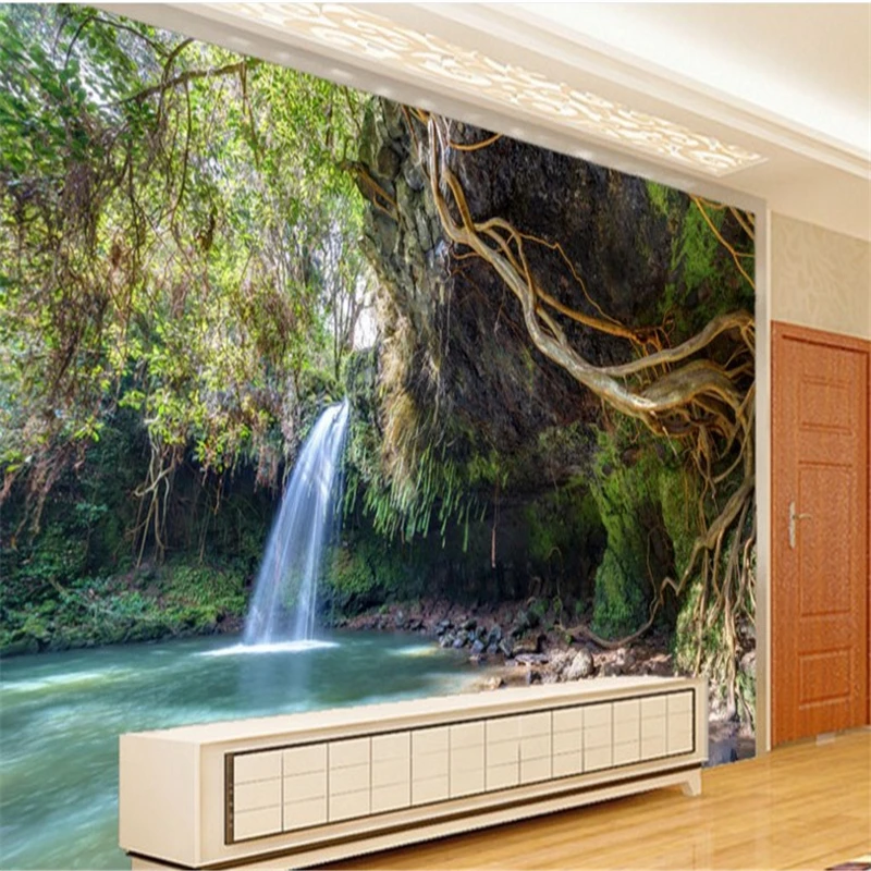 

beibehang Large - scale custom wallpaper mysterious forest waterfalls flowing water financial wealth rolling TV backdrop