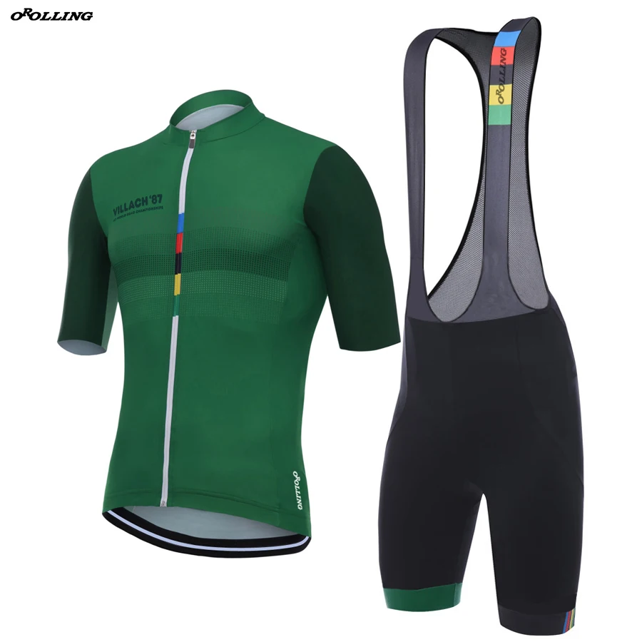 

Multi New 2018 CLASSICAL Champion Team Colors Lines Green Cycling Jersey Set Bib Shorts Customized Road Mountain Race OROLLING