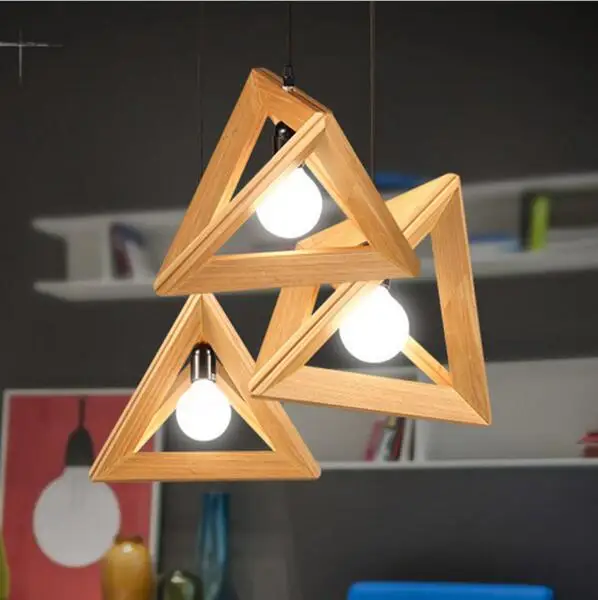 

Wood Triangle Modern Led Pendant Light American Loft Country Style Lamp for Restaurant/Bar/Dining Room/ Bedroom Home Lighting
