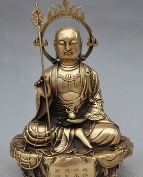 

12"China buddhism brass Tang Seng XuanZang Priest Monk Ksitigarbha Buddha Statue