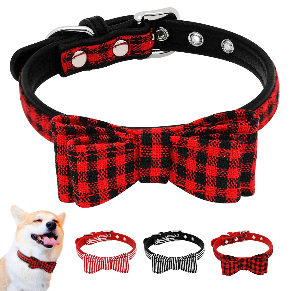 

Small Dog Collar Bowknot Dogs Collars Bow Tie Plaid Strip Puppy Collars for Small Pets Cat Kitten Doggy Chihuahua Red Black