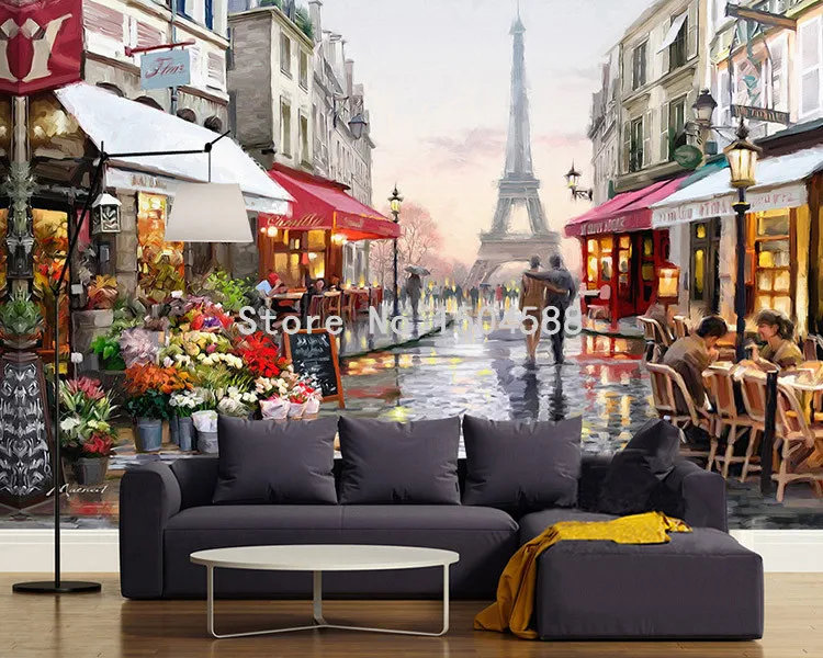 Ресторан клубов КТВ Бар 3D Настенные обои Европейский уличный пейзаж, картина маслом фото обои Современная Личность домашний декор