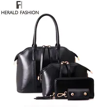 Nueva Llegada de aceite de Cera cuero Compuesto Bolso de Las Mujeres Bolso Crossbody Del Hombro Del Bolso + Bolso Del Mensajero + Bolso + Wallet 4 sets