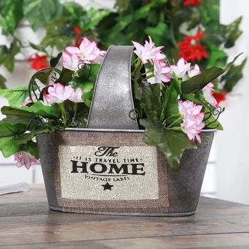 

Gardening Home Planter Tin Bucket Sliver Photo Props Flower Pots furnishing articles Desktop Floor Decor