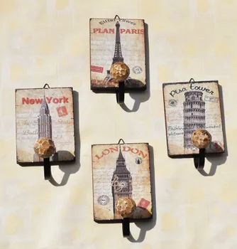 

Free Shipping! 2pcs/lot Vintage World Tower Theme Metal Wall Hook Cloth Hanger Creative Home & Pub Wall Decor Hook