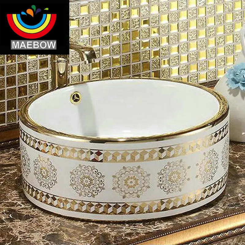 Golden Gl Powder Patterned Countertop Round Ceramic Bathroom Gl Powder Patterned Countertop Round