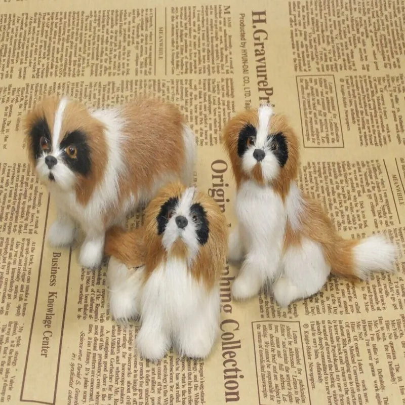 

about 12cm saint bernard dog simulation animal models one lot/ 3 pieces toys polyethylene & furs handicraft,props,gift d0014