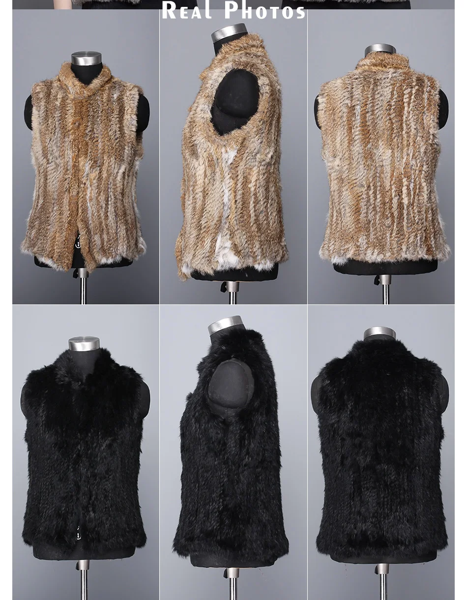 Gours натуральное меховое пальто для женщин, зимняя теплая женская вязаная жилетка из натурального кроличьего меха, черный модный бренд размера плюс, Новое поступление 006
