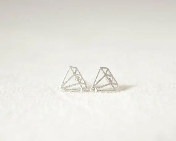 Gold Silver Flat Diamond shaped Stud Earrings