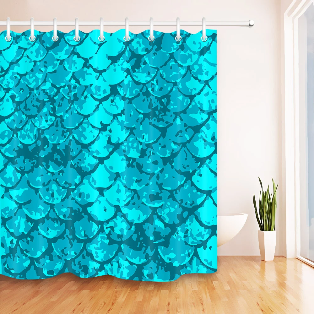 Shower Curtain Retro Golden Mermaid Design Polyester Fabric Bath Curtain 12 Hook