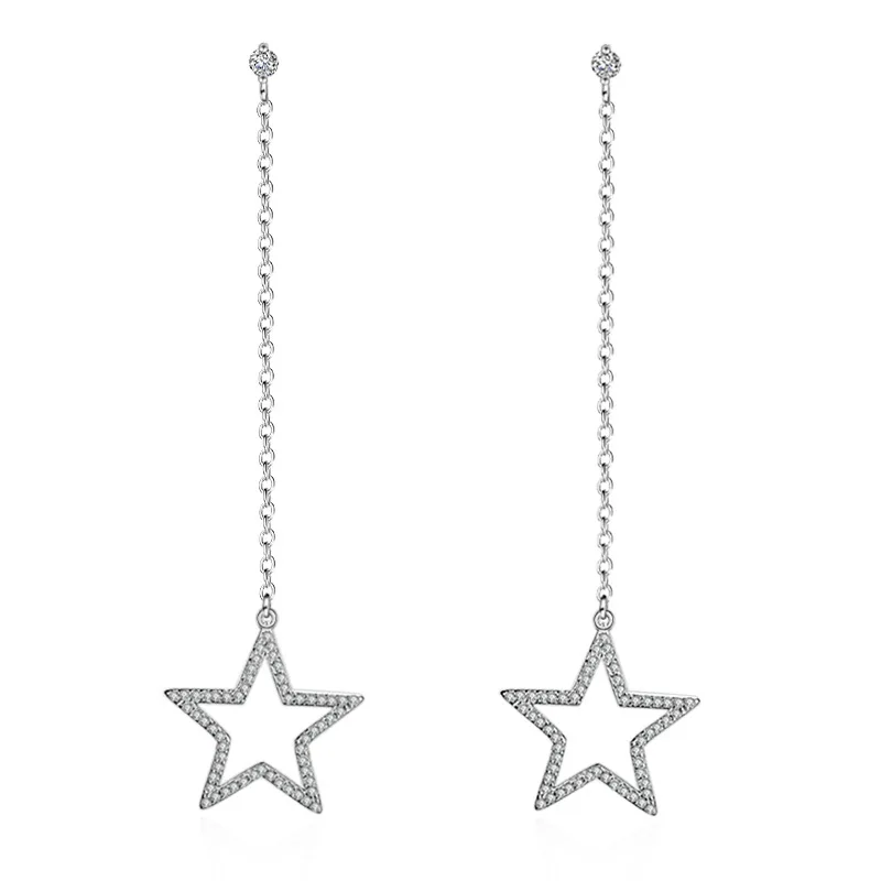 

Hot sell fashion little star shiny crystal female 925 sterling silver ladies`long stud earrings wholesale gift cheap jewelry