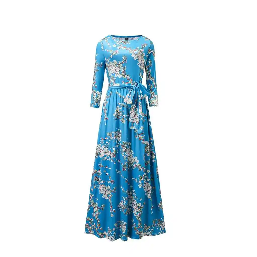 2017 Brand New Design vestidos Maxi Plus Size Dress Long Dresses Sky Blue Three Rings Sleeve Party Dress Milk Silk O Collar plus-floral-dress : image 2017 Brand New Design vestidos Maxi Plus Size Dress Long Dresses Sky Blue Three Rings Sleeve Party Dress Milk Silk O Collar plus-floral-dress