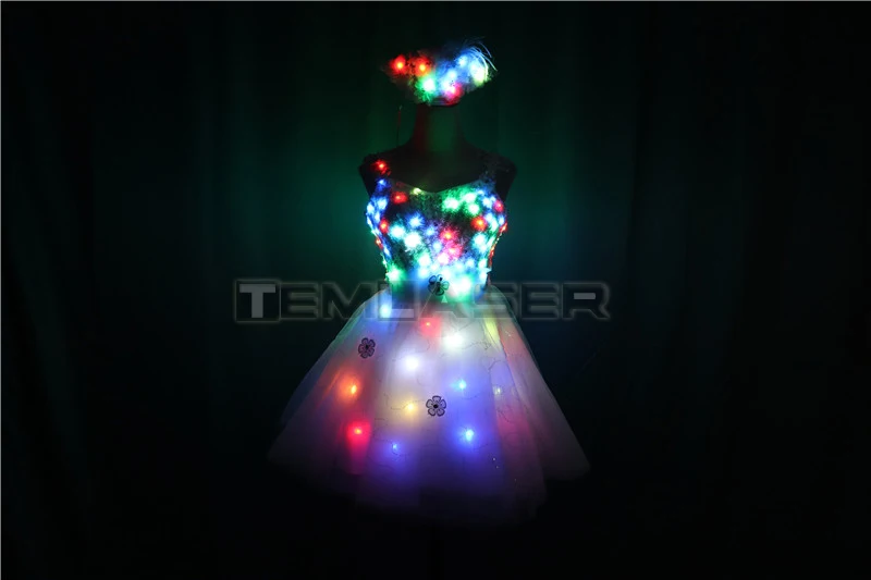 Светодиодный светильник, светящееся платье, светящееся свадебное платье, одежда, светящийся головной убор, короткая юбка с низким вырезом, женская одежда для бальных танцев