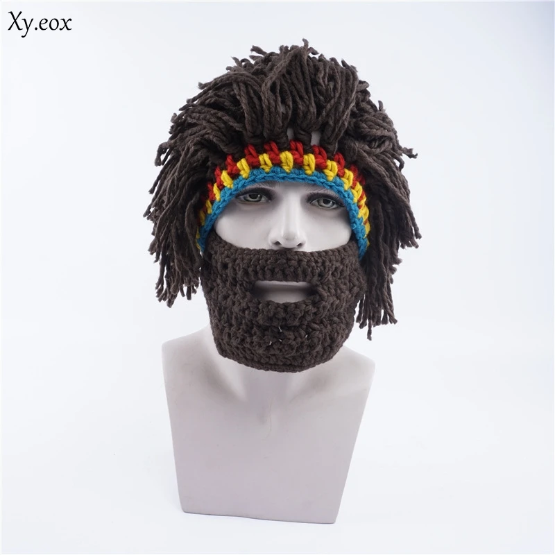 

Wig Beard Hat Caveman Bandana Handmade Crocheted Winter Men's Halloween Costume Funny Birthday Gifts