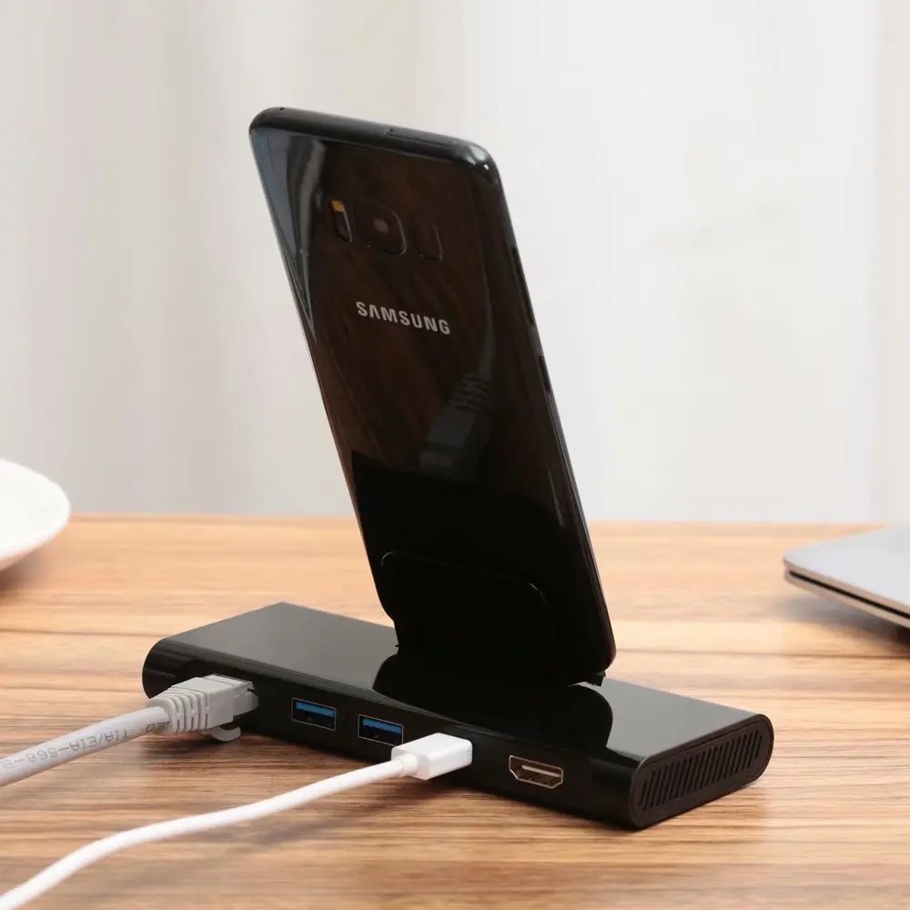  Type C Docking Station with Phone Stand Charger USB C to HDMI RJ45 USB3.0 HUB for MacBook Samsung H