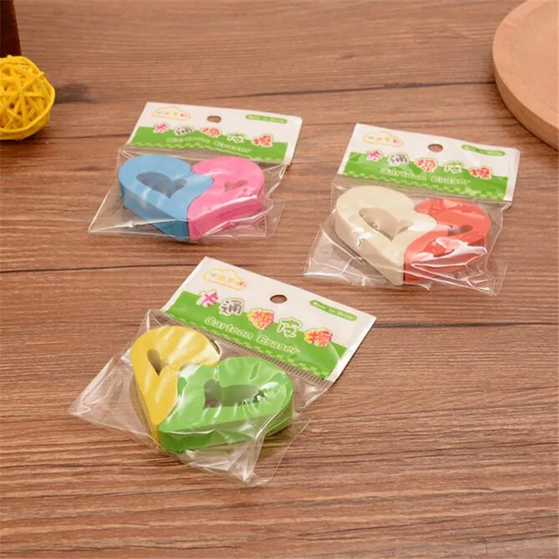 

2Pcs/lot=1packs kawaii student erasers Pupil Eraser Cute Heart Eraser Cartoon Children Gift Ideas Learning Stationery