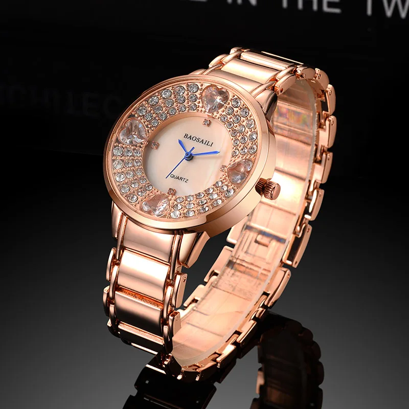 Женские часы-браслет люксовый бренд Baosaili розовое золото элегантные часы женские Стразы Золотые женские кварцевые наручные часы 40