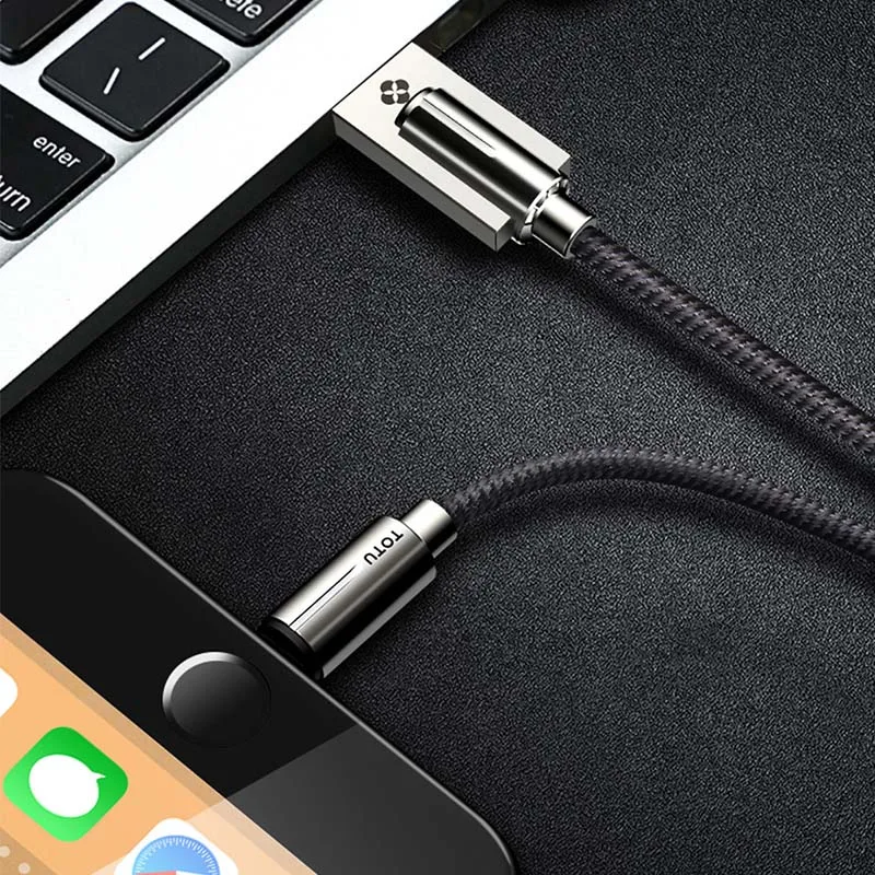 TOTU USB цинковый сплав кабель для быстрой зарядки для iPhone 5 5S SE кабель для IPad мобильный телефон кабель для iPhone X 8 7 6 - Цвет: Черный