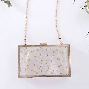 

WoMan Acrylic Transparent Golden Star Evening Bags Purses Clutch Vintage Banquet Handbag