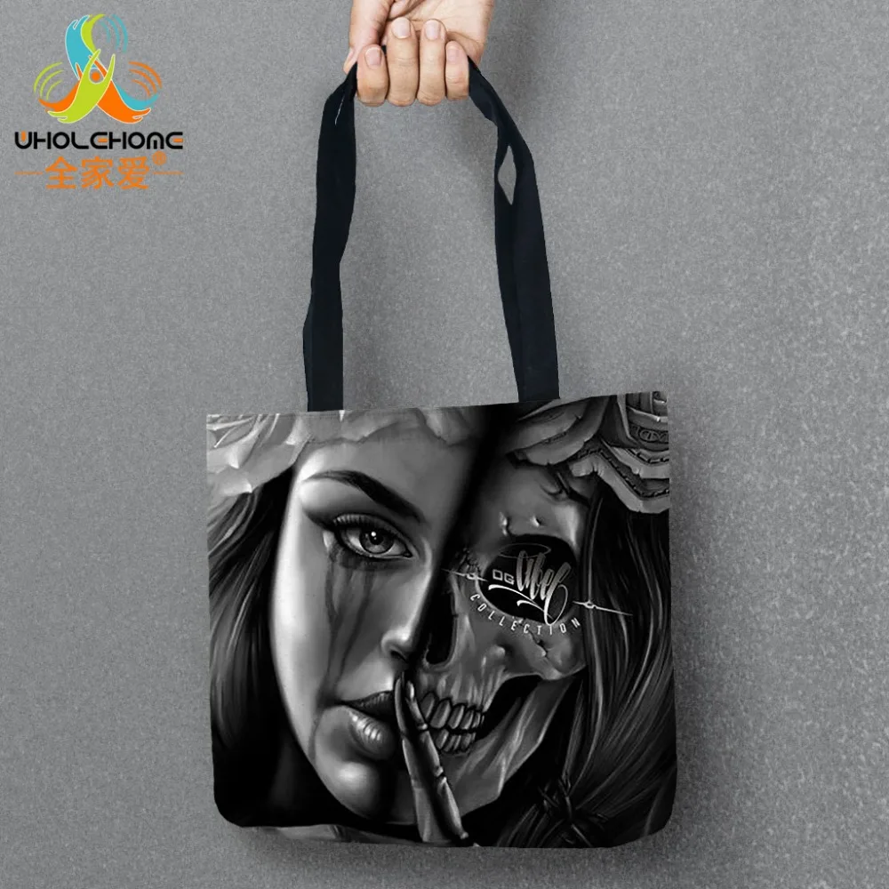 

The Day of Dead Bag Skull Tote Storage Bags Convenience Women Shoulder Handbags Linen Bag For Vegetable And Fruit 1pcs