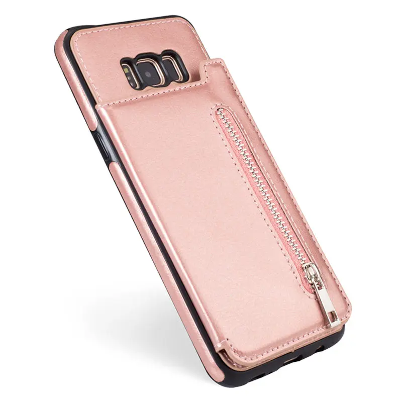 Чехол для телефона, чехол для samsung Galaxy S7 Edge S8 S9 Plus Note 8, Роскошный кошелек из искусственной кожи, карман для карт, сумка для хранения на молнии - Цвет: Rose Gold