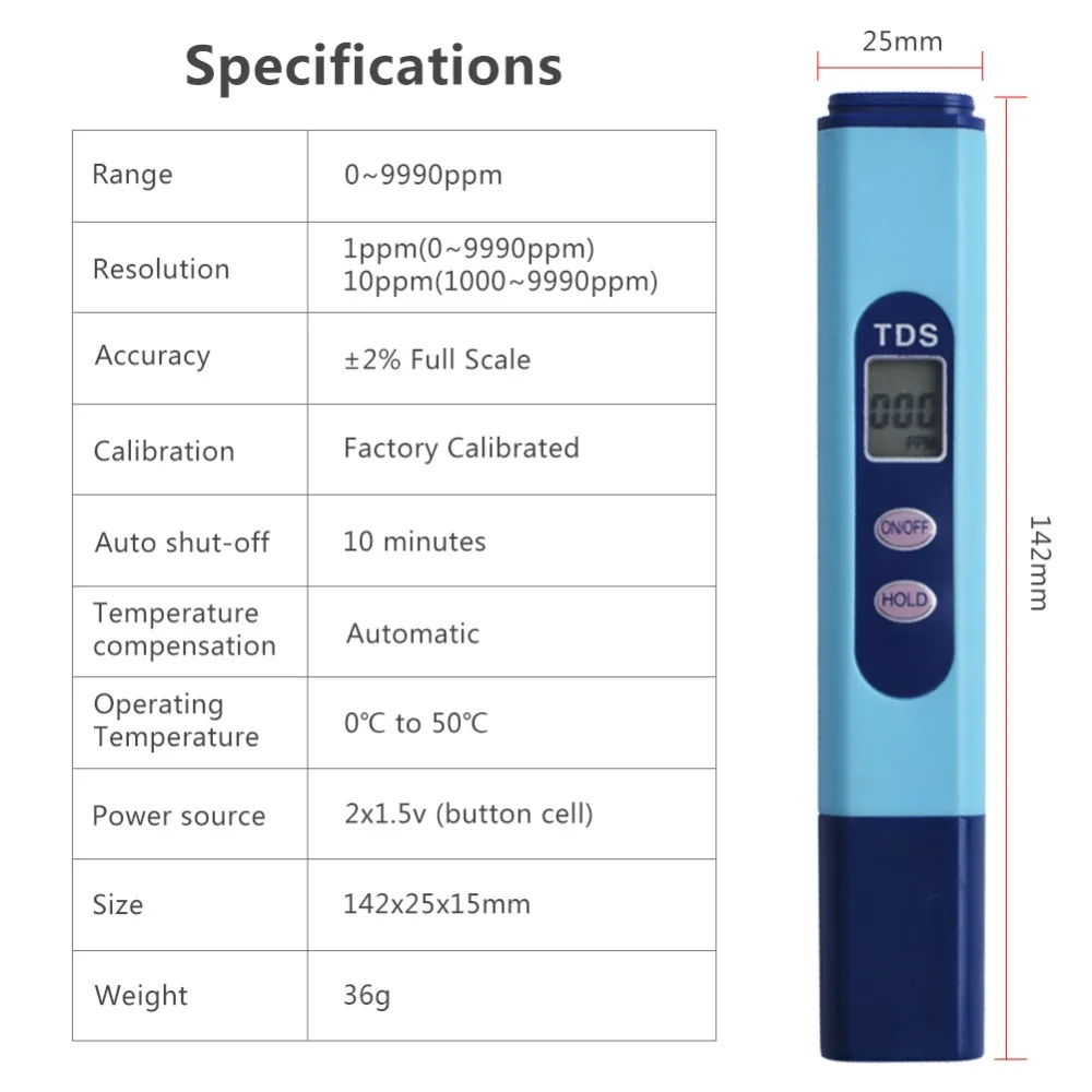 Цифровой Высокоточный TDS значение тестовая ручка Минеральные примеси Содержание питьевой воды детектор качества воды тест er