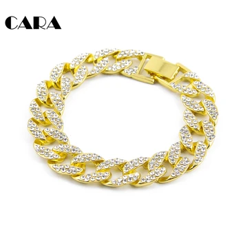 

Golden Women Men Charm Simulated Stone Miami Cuban Bracelets Iced Out Bling Rhinestone Chains Hip Hop Jewelry CAGF0203