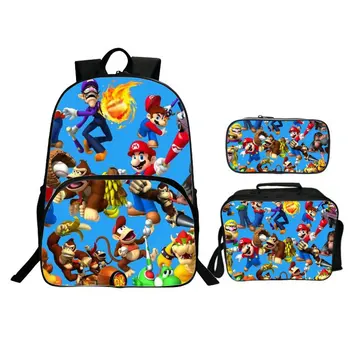 

3 Pcs/set School Bags Super Mario Bros Sonic School Backpack for Girls Boys Orthopedic Schoolbag Backpacks Children Book Bag