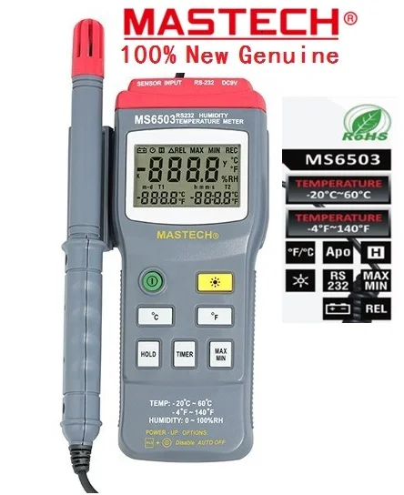 

2018 Mastech Ms6503 New Digital Thermo Hygrometer Thermometers Temperature Humidity Meter Tester W Timer & Rs232 Interface