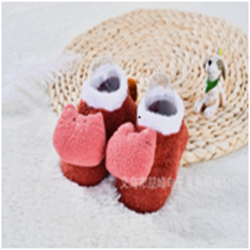 Милая обувь для новорожденных; нескользящая обувь для малышей; Новинка; сезон осень-зима; тапочки с рисунком; носки-тапочки; носки для малышей - Цвет: Rose Red