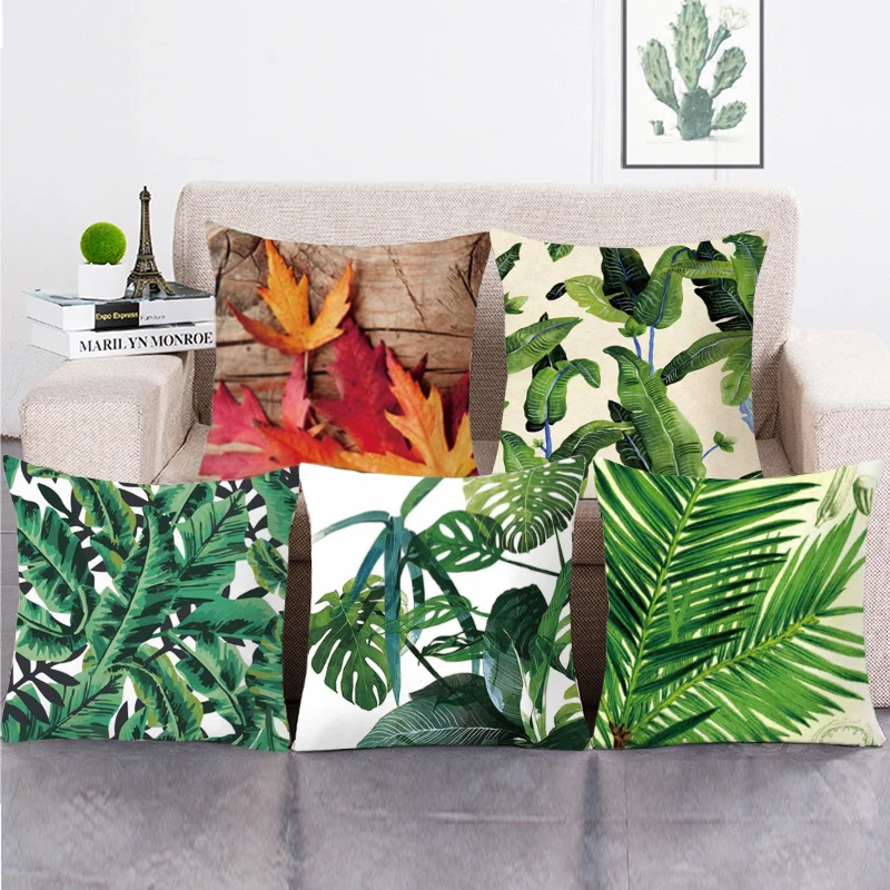 

43*43CM Pillow Cases cushions home decor Tropical Plants Green Leaves Decorative Throw Pillows Cushion Covers Decoration