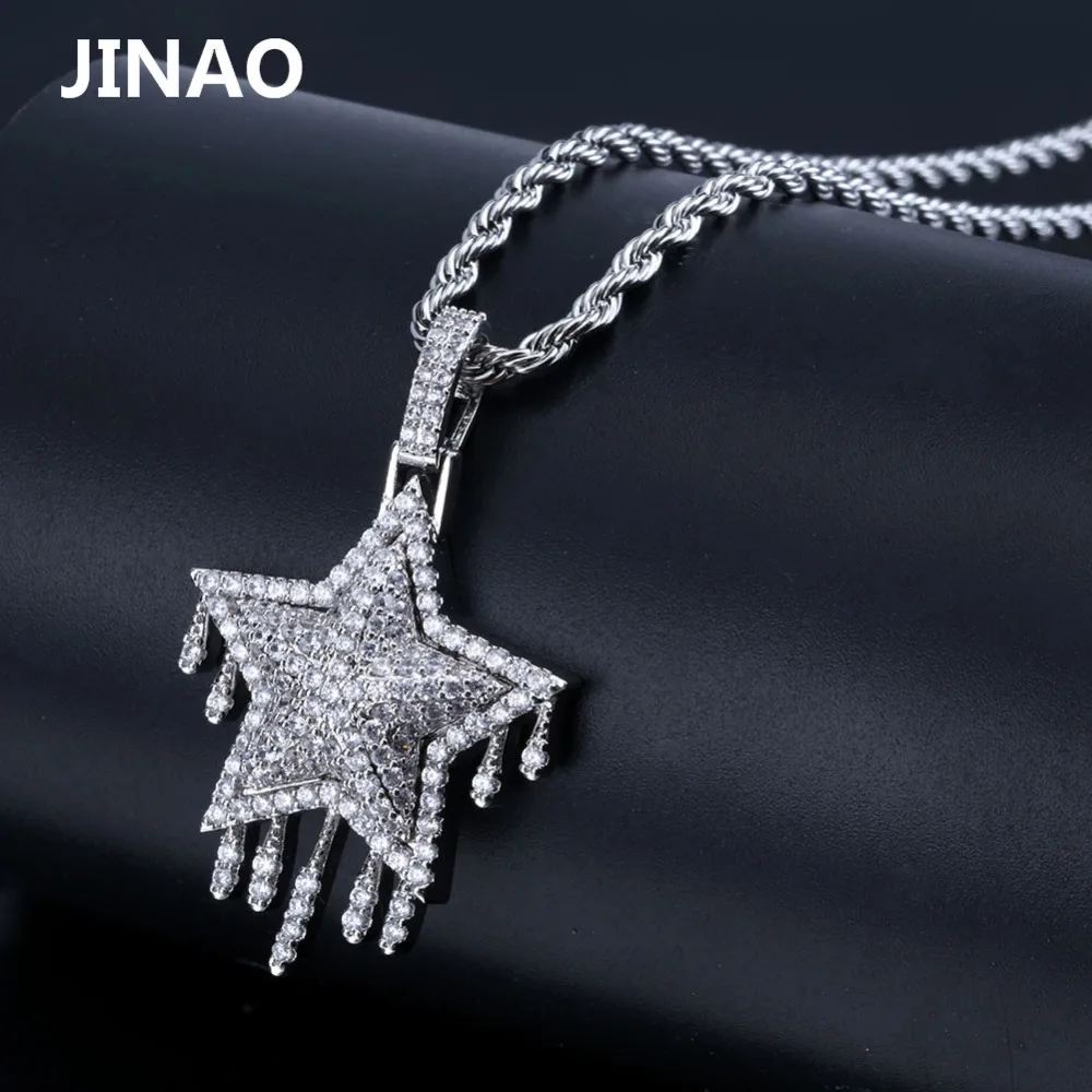 JINAO Мода Iced Out Metor капельная звезда кулон и ожерелье кристалл State для мужчин t кубические циркониевые амулеты хип-хоп мужские ювелирные изделия подарки