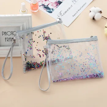 

Transparent Glitter Pencil Case Quality PU School Supplies Stationery Gift Pencilcase School Pencil Box School Tools