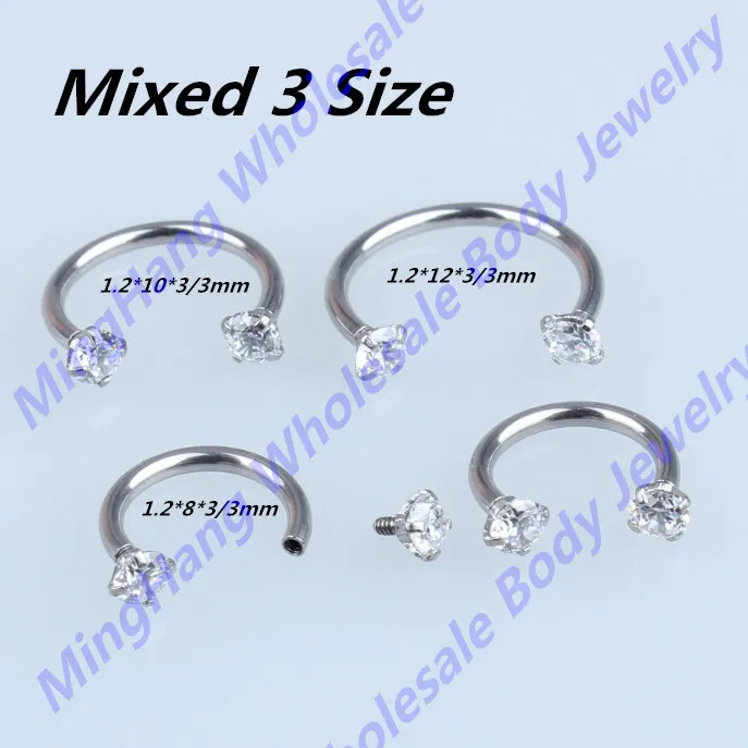 16 Gauge Surgical Steel Internal Threaded CZ Gem Circular Barbells Nose