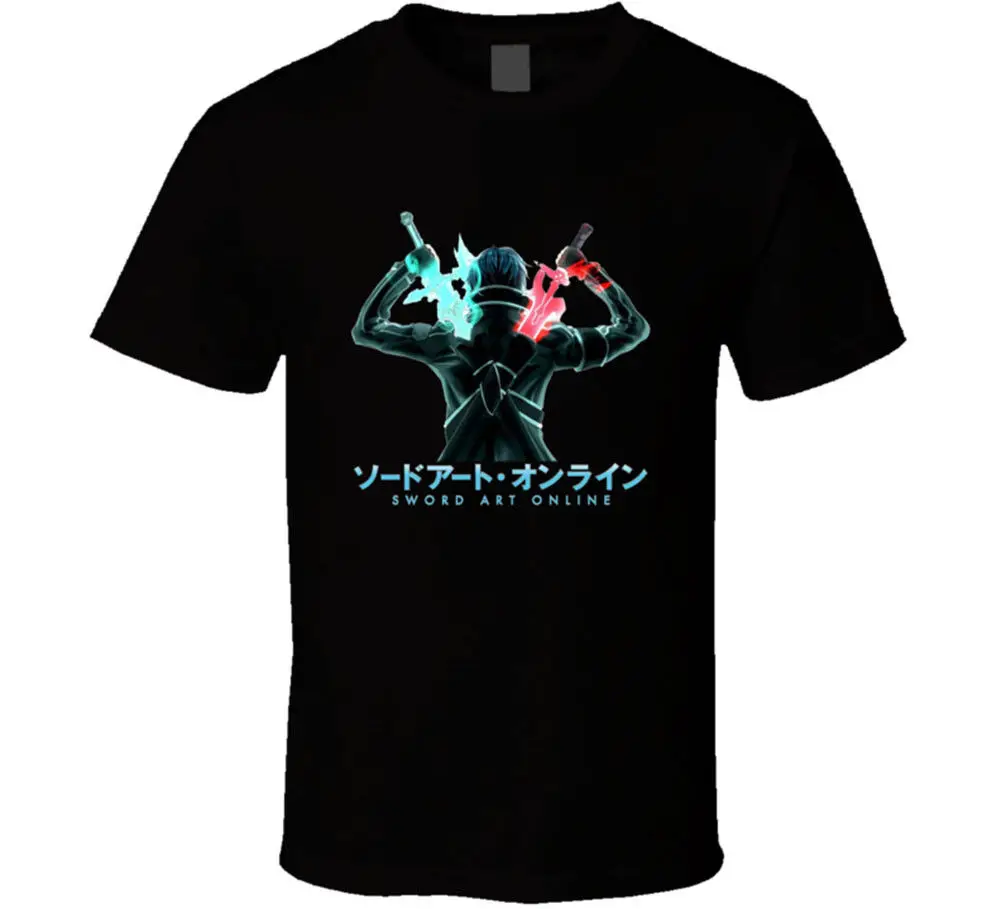 Sao Sword Art Online Men's Black T-Shirt Anime Cartoon Video Game New From US Printed T Shirt Summer Men'S top tee