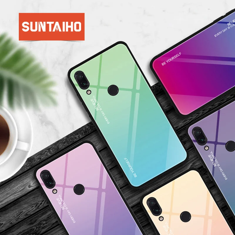 

Suntaiho For Xiaomi Redmi Note 7 6 Pro Pocophone F1 Case Gradient Tempered Glass Cover for Redmi 6A 6 7 for Mi A2 Lite Mi9 9se