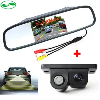 

Free Shipping 3 in 1 Sound Alarm Car Video Parking Sensors Assistance Rear View Camera + 4.3 inch Car Rearview Mirror Monitor