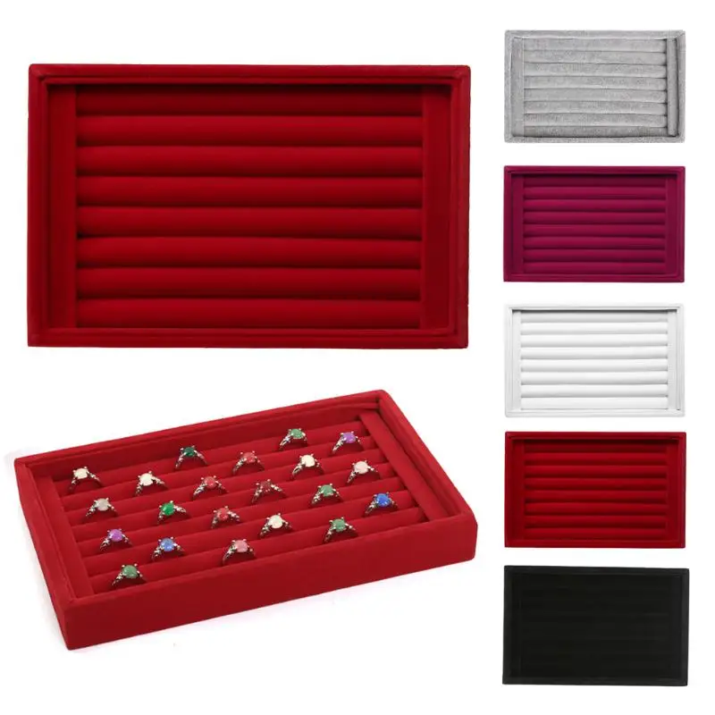 JOCESTYLE Earrings Ring Ear Studs Jewelry Organizer Tray Velvet Display Stand Holder Rack Showcase 6 Colors 22.5*14.5*3cm(L*W*H)