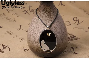 

Uglyless Real S925 Sterling Silver Oval Pendants Necklace with Rope Chains Naugthy Cat Playing with Butterfly Women Fine Jewelry