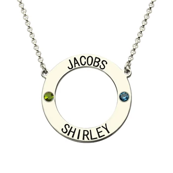 

Wholesale Silver Circle Name Necklace With Birthstones Personalized Karma Necklace Engraved Name Necklace Birthstone Jewelry