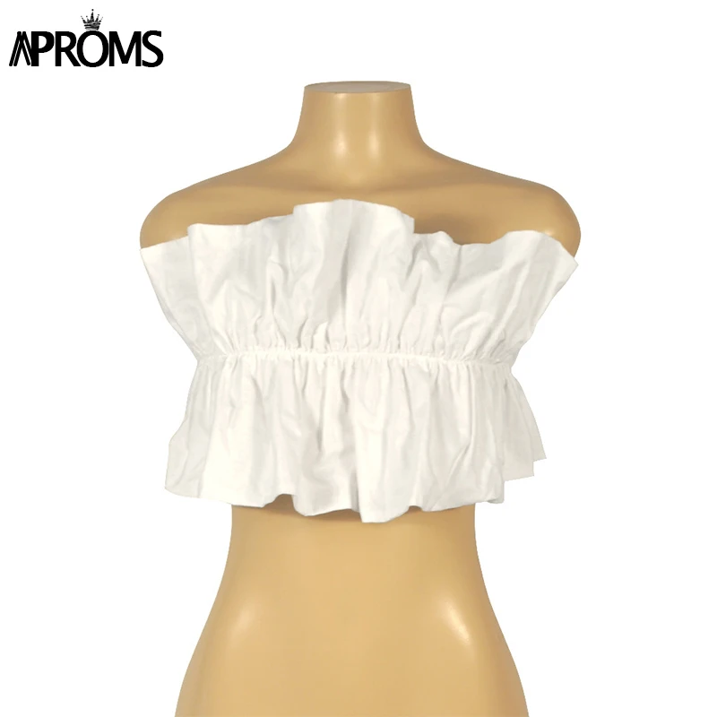 Aproms, элегантный укороченный Топ без бретелек, женский топ с рюшами, открытая спина, бюстье, уличная одежда, базовые Топы на бретелях, 90 s, крутая футболка для девочек, Майки