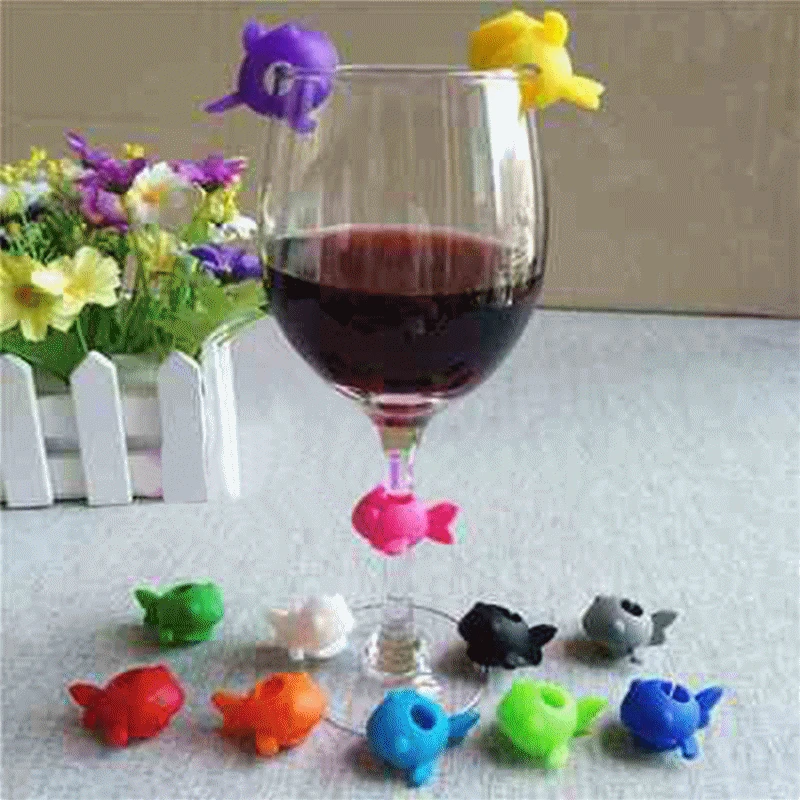 6pcs Guppy Shape Cup Wine Glass Charms Drink Silicone Label Tag Markers Party